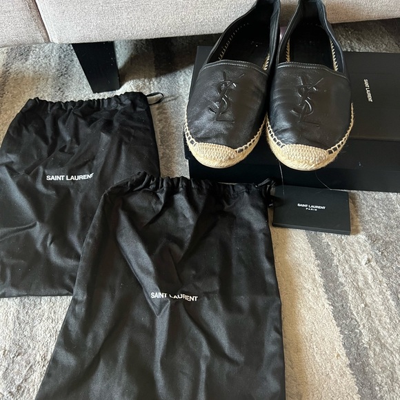 YSL Yves Saint Laurent Black Leather Espadrille Flats Women's Size 39 - Picture 3 of 10